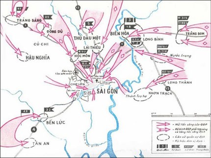 Bản đồ tái hiện chiến dịch lịch sử Hồ Chí Minh, kết thúc kháng chiến chống Mỹ xâm lược, thống nhất đất nước.